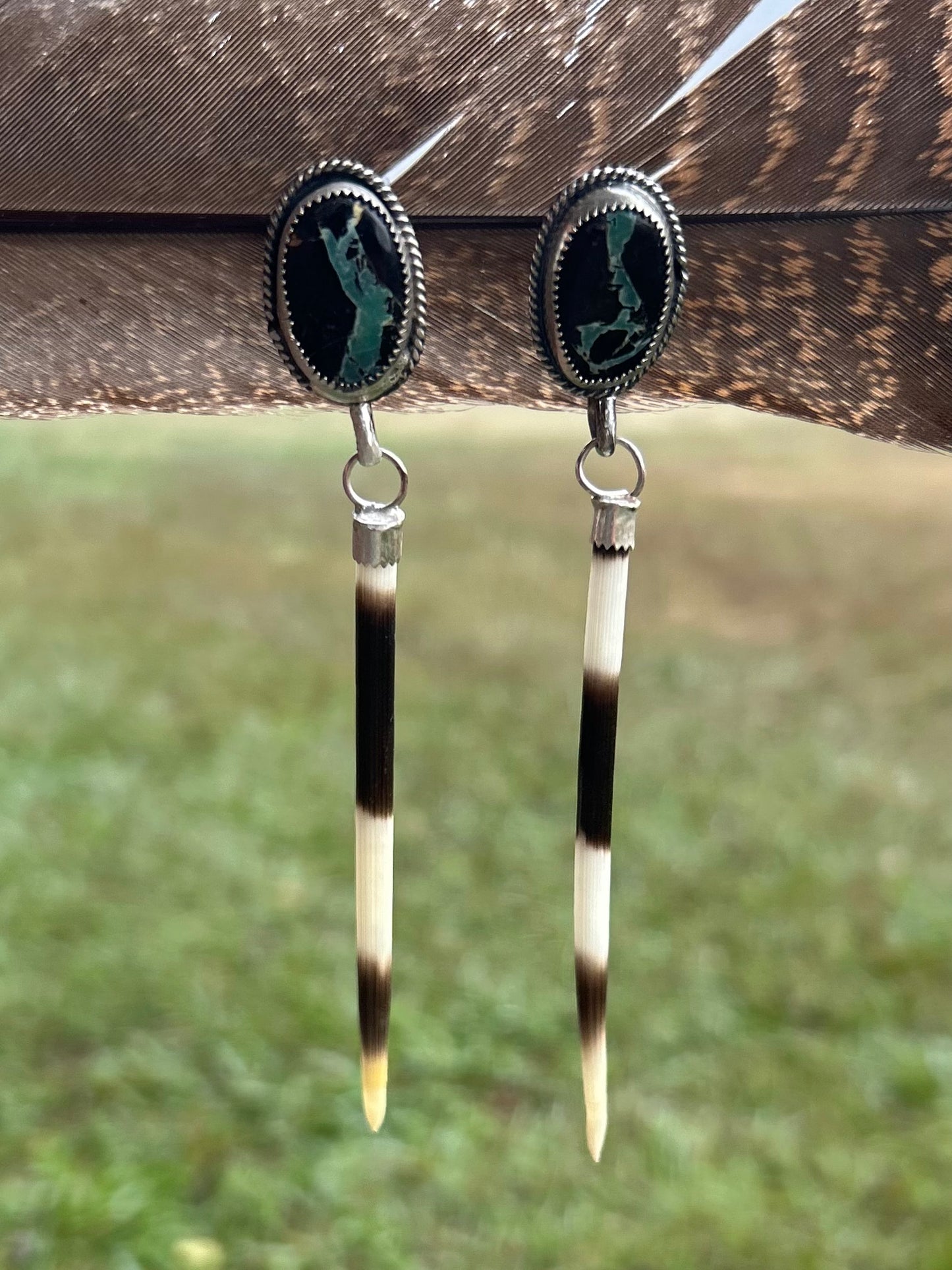 Variscite and Porcupine Quill Earrings