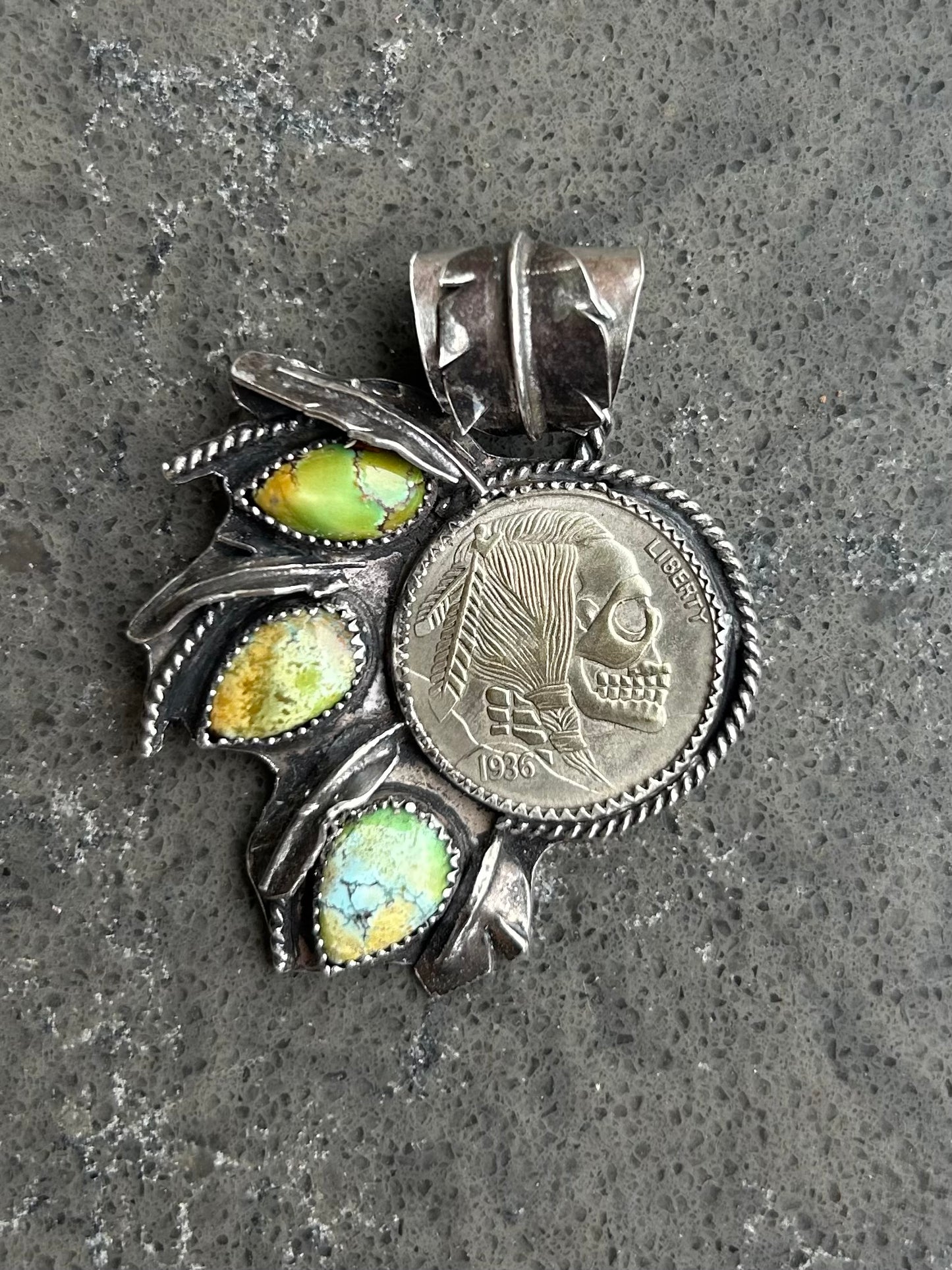 Skull head buffalo nickel pendant