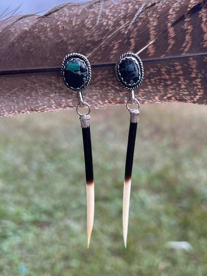 Variscite and Porcupine Quill Earrings