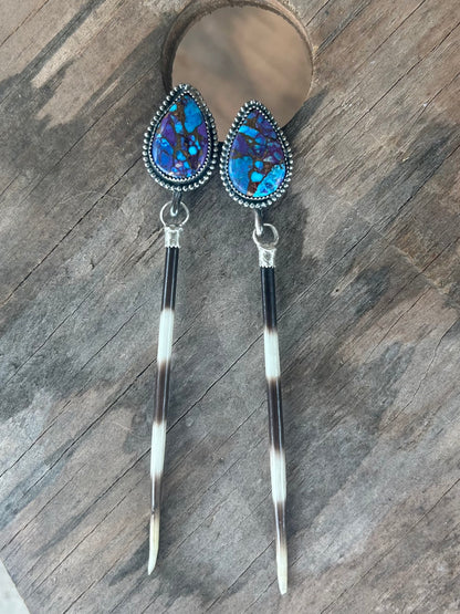 Porcupine Quill and Turquoise Earrings