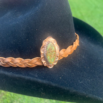 Turquoise and Copper Leather hat band