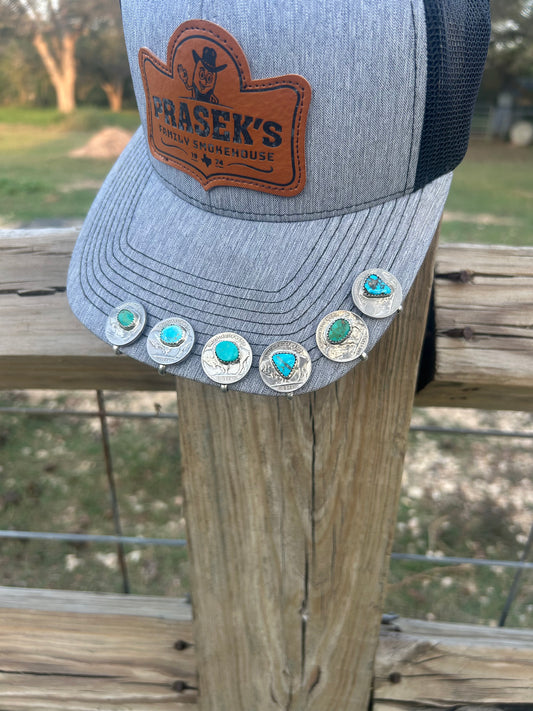 Buffalo nickel turquoise hat clips