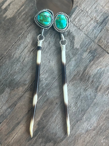 Porcupine Quill and Turquoise Earrings