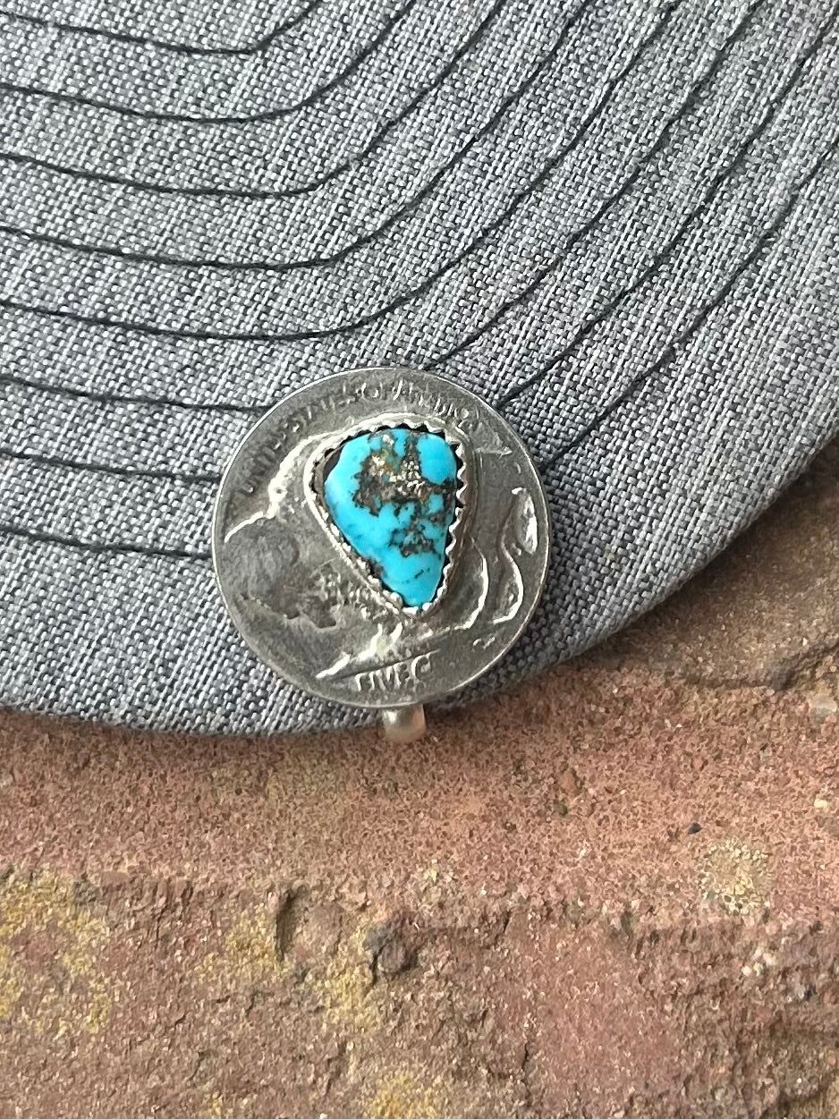 Buffalo nickel turquoise hat clips