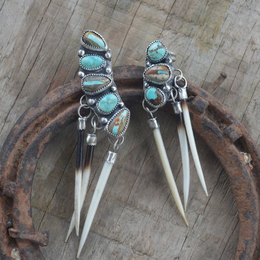 Turquoise Mismatch Crawler Quill Earrings