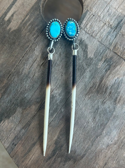 Porcupine Quill and Turquoise Earrings