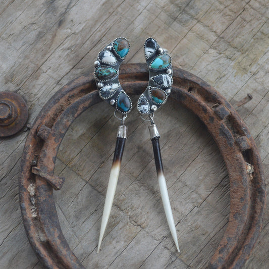 White Buffalo and Turquoise Quill Earrings