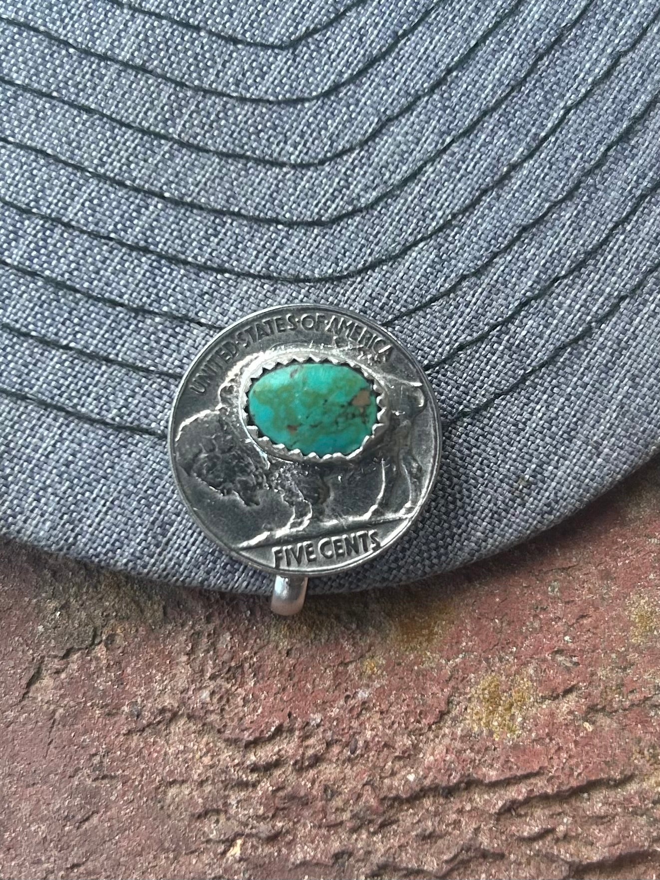 Buffalo nickel turquoise hat clips