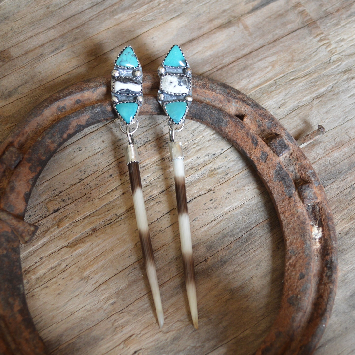 Turquoise and White Buffalo Earrings