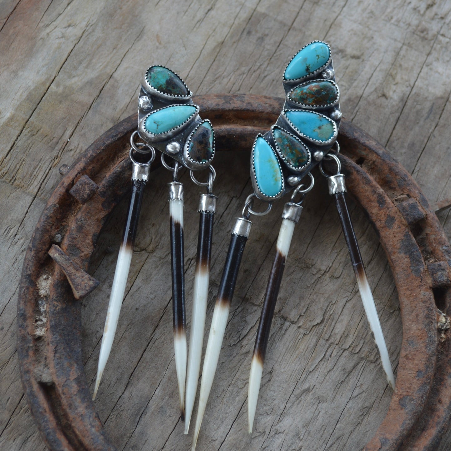 Turquoise Stud Ear Crawler Quill Earrings