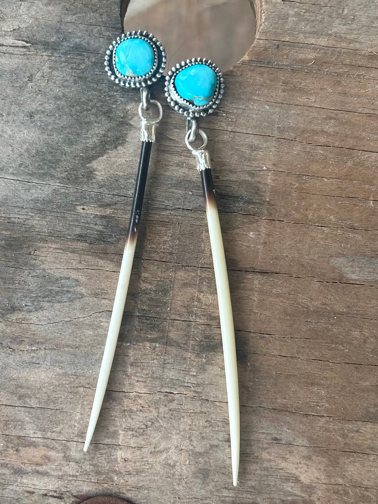 Porcupine Quill and Turquoise Earrings