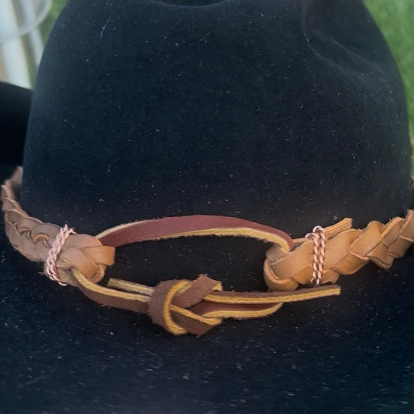 Turquoise and Copper Leather hat band