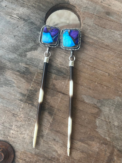 Porcupine Quill and Turquoise Earrings
