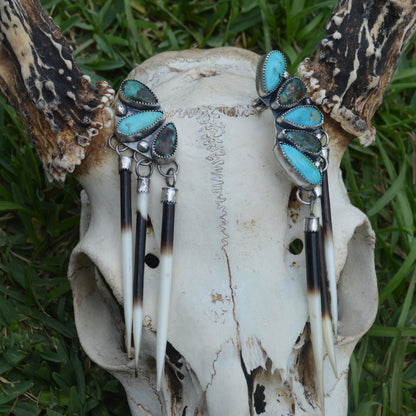 Turquoise Stud Ear Crawler Quill Earrings