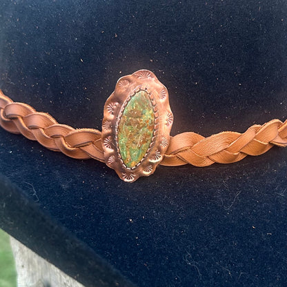 Turquoise and Copper Leather hat band