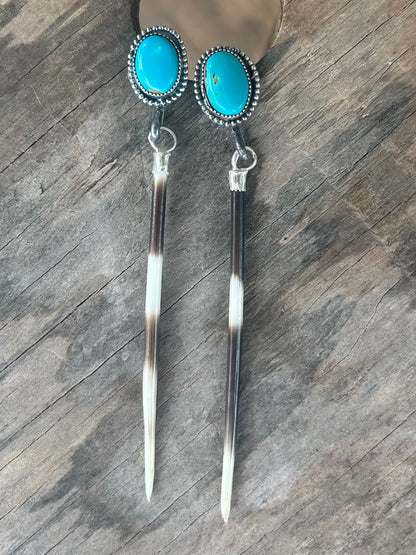 Porcupine Quill and Turquoise Earrings