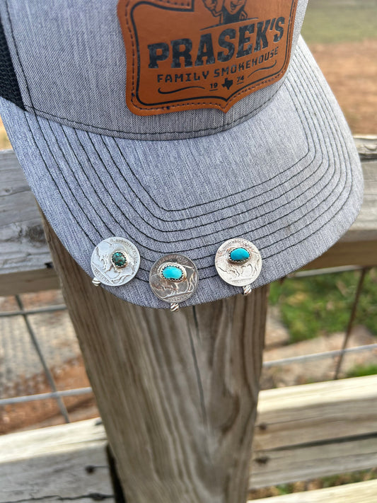 Buffalo Nickel Turquoise Hat Clip