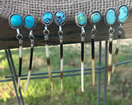 Turquoise Porcupine Quill Earrings