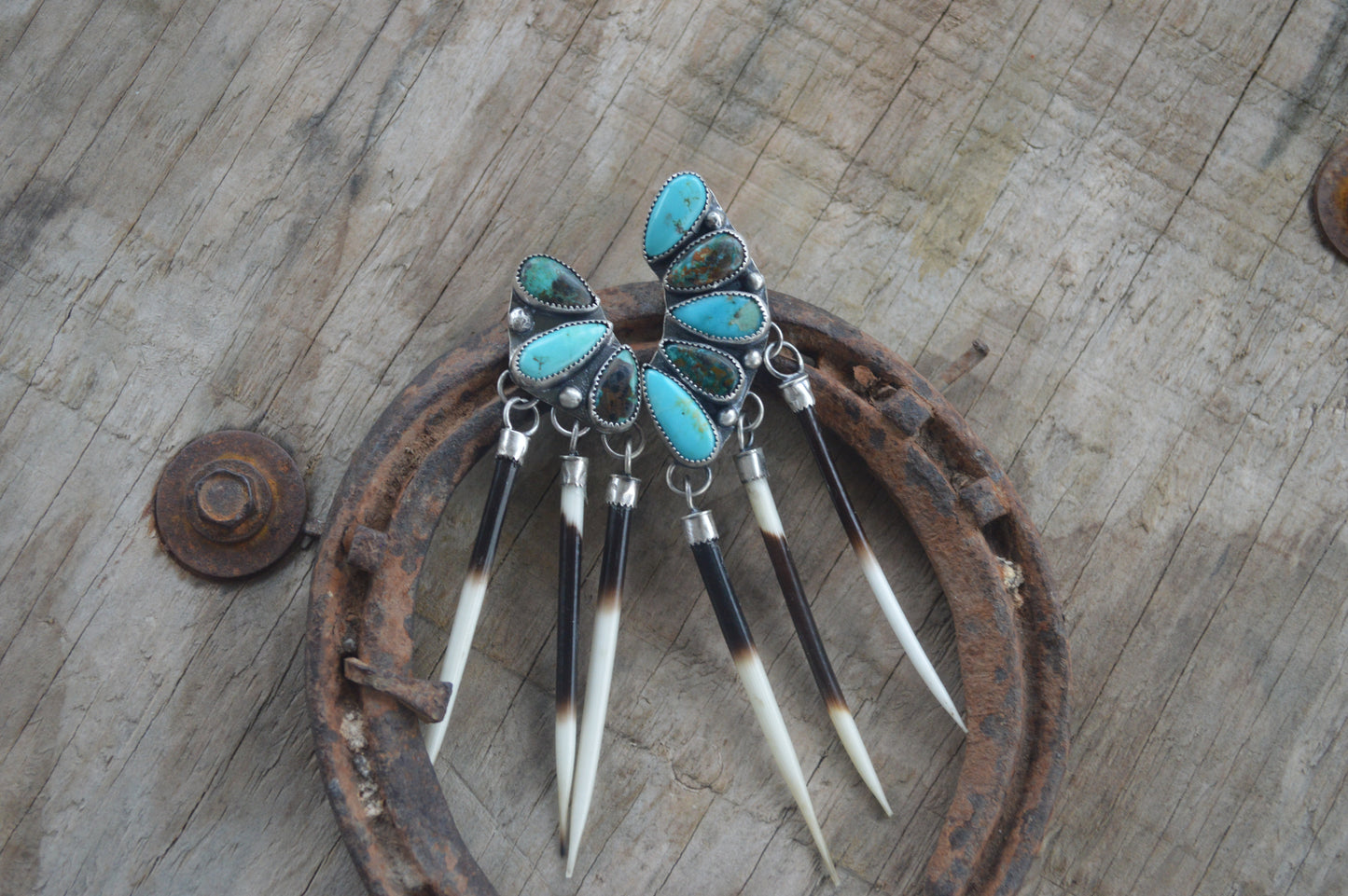 Turquoise Stud Ear Crawler Quill Earrings