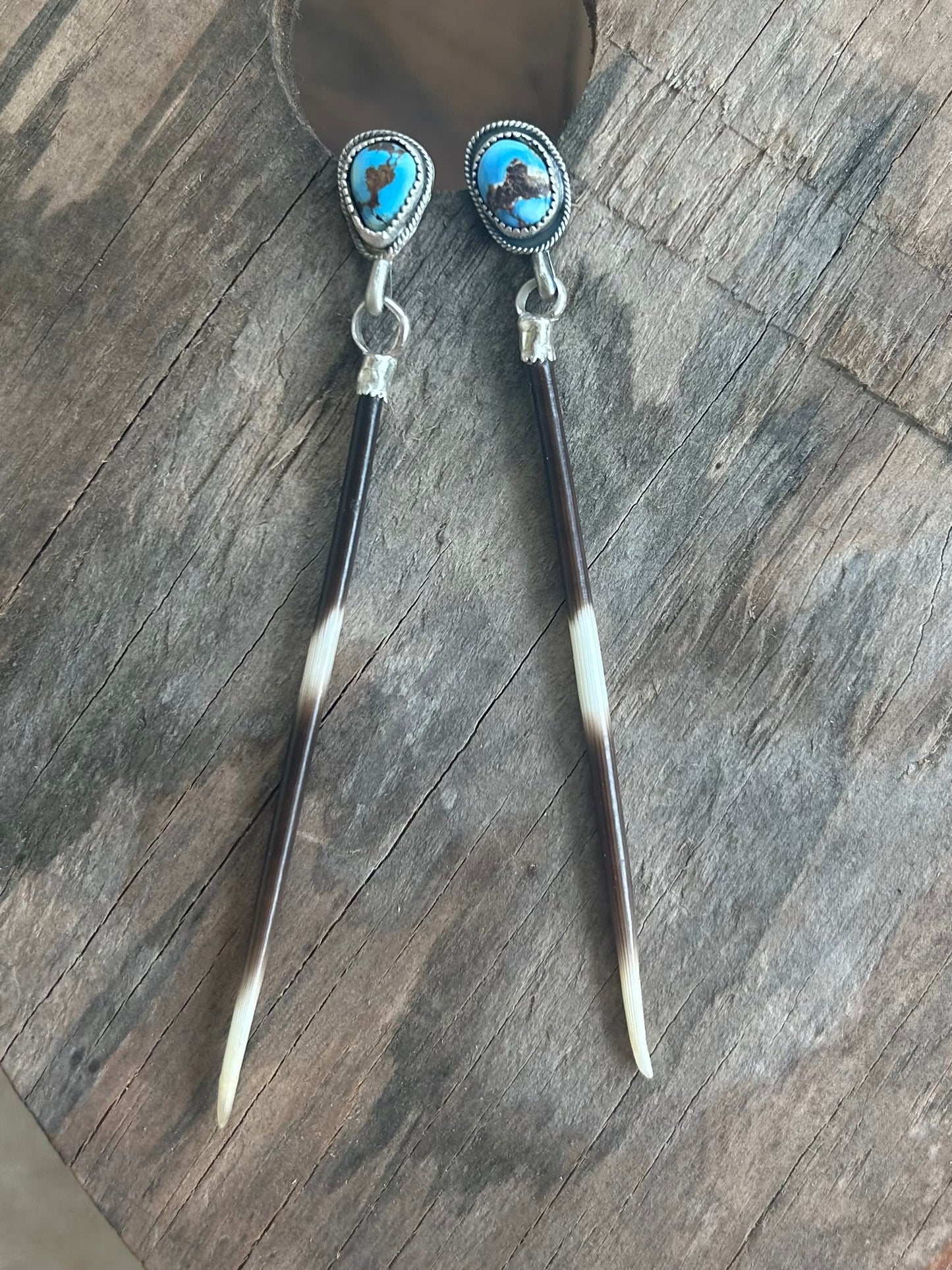 Porcupine Quill and Turquoise Earrings