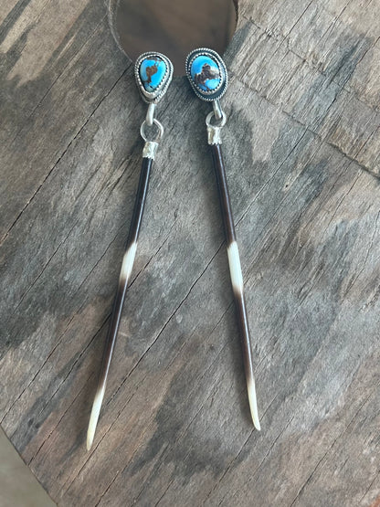 Porcupine Quill and Turquoise Earrings
