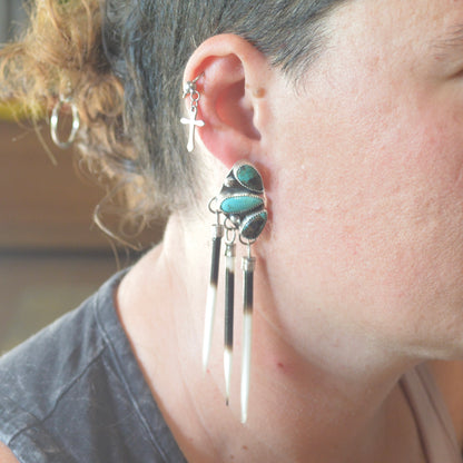 Turquoise Stud Ear Crawler Quill Earrings