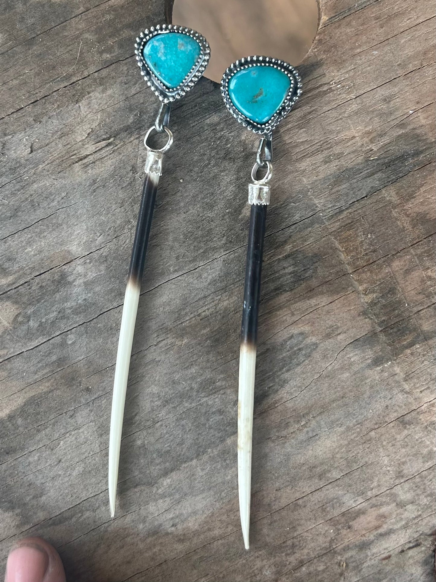 Porcupine Quill and Turquoise Earrings