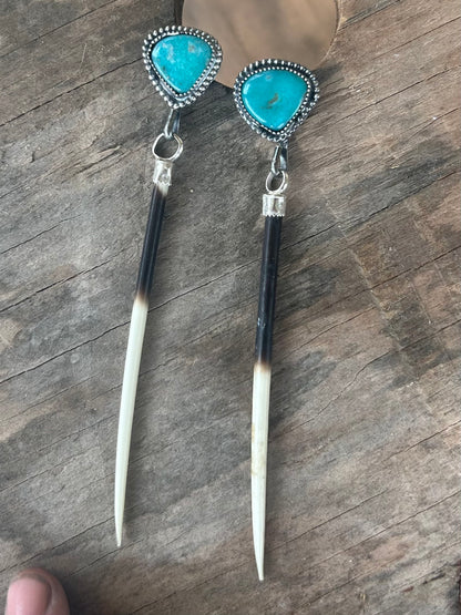 Porcupine Quill and Turquoise Earrings