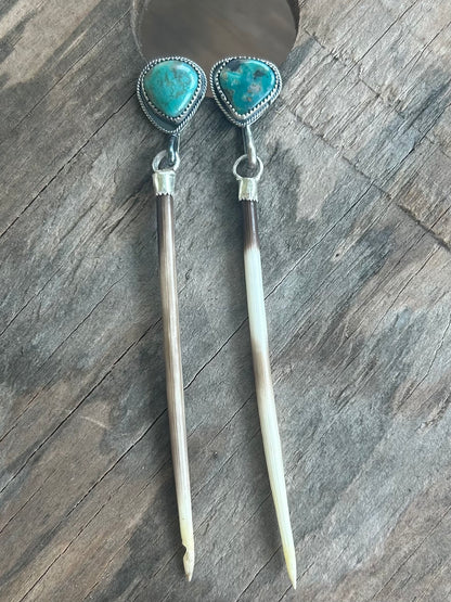 Porcupine Quill and Turquoise Earrings