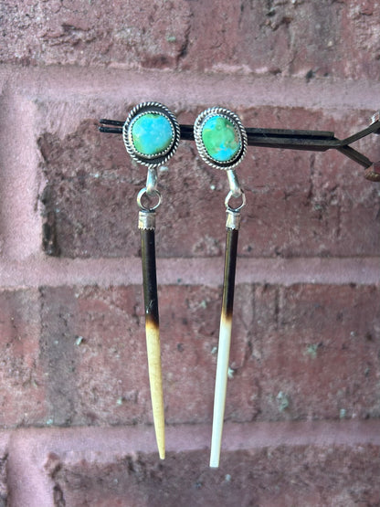 Turquoise Porcupine Quill Earrings