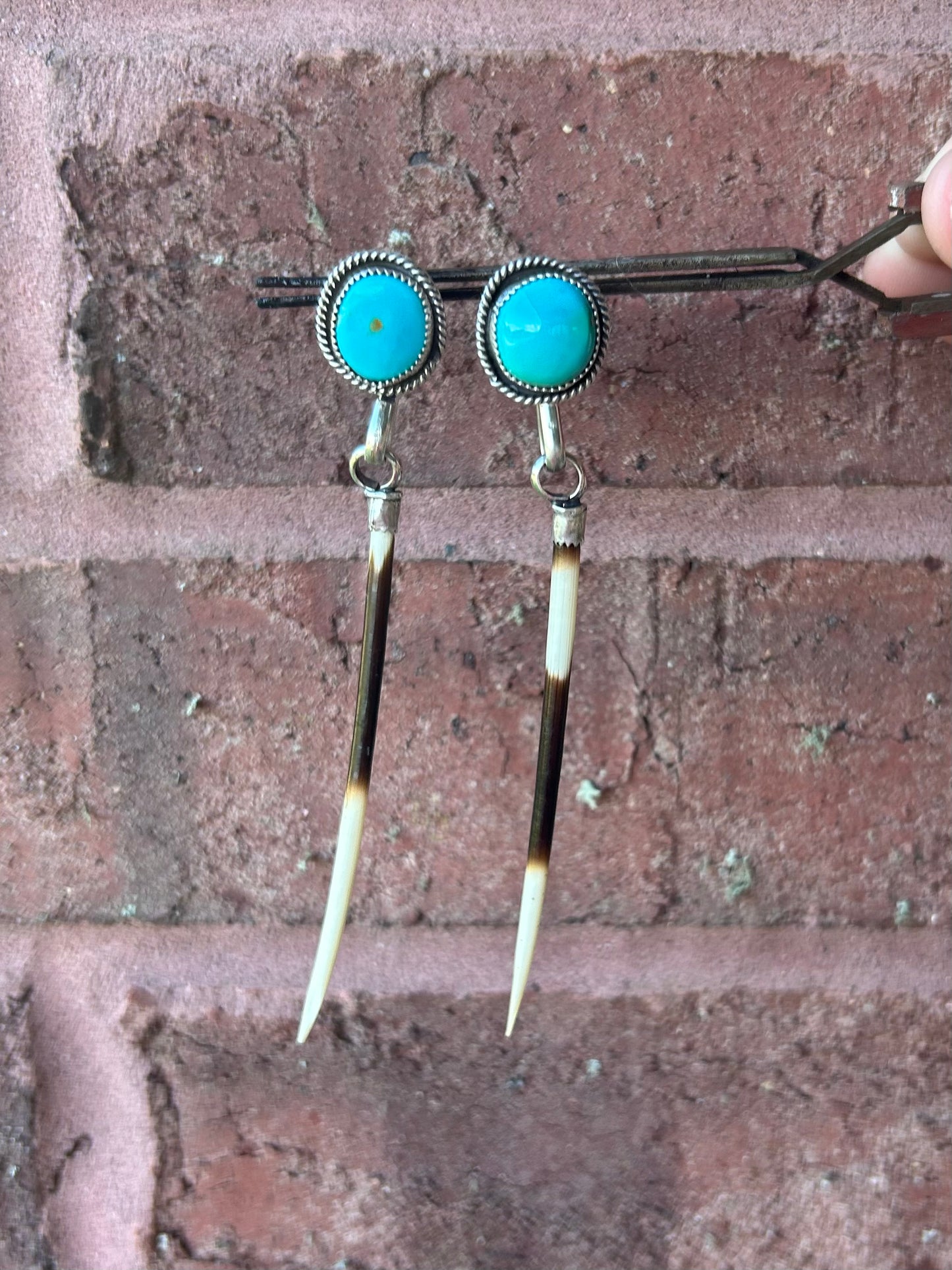 Turquoise Porcupine Quill Earrings