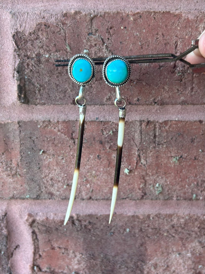 Turquoise Porcupine Quill Earrings