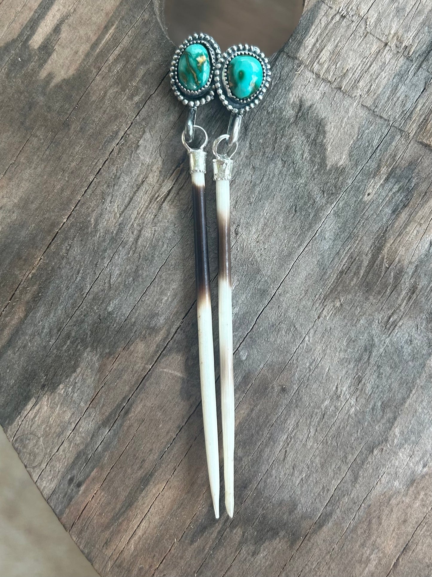 Porcupine Quill and Turquoise Earrings