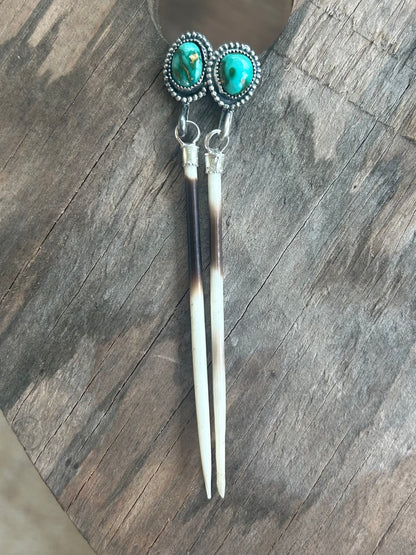 Porcupine Quill and Turquoise Earrings
