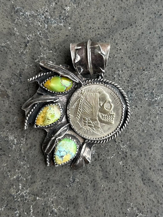 Skull head buffalo nickel pendant