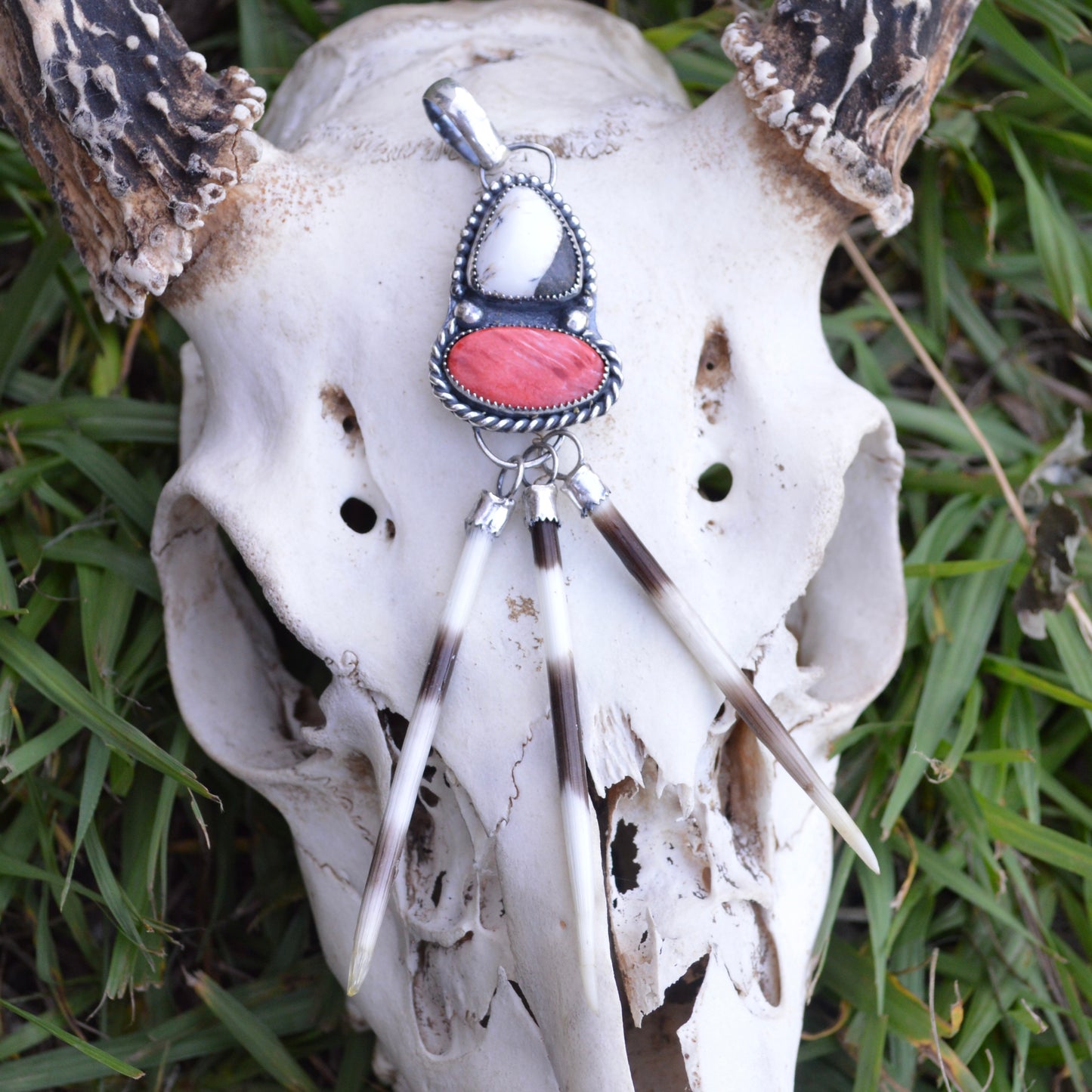 Spiny White Buffalo Quill Pendant