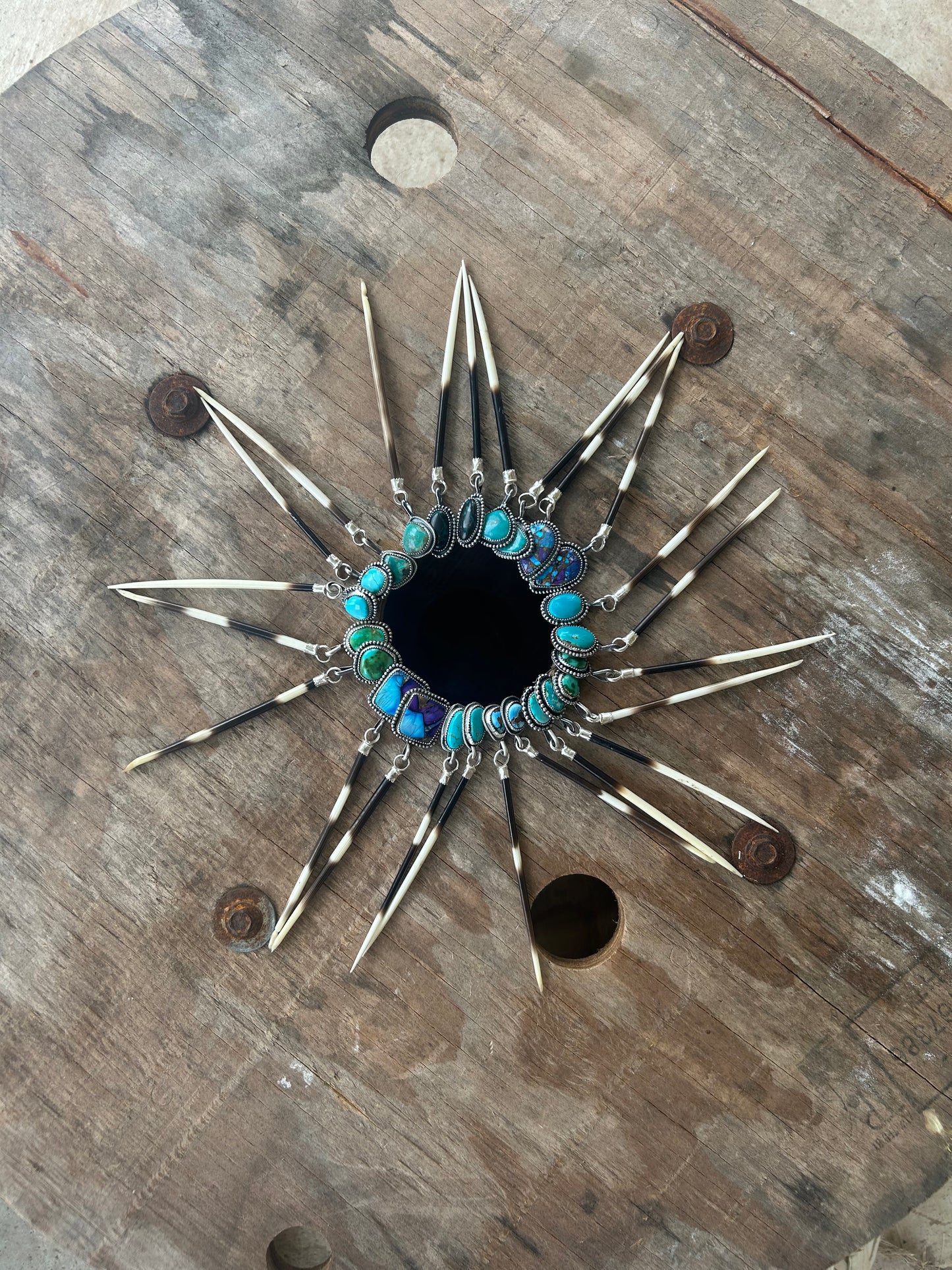Porcupine Quill and Turquoise Earrings