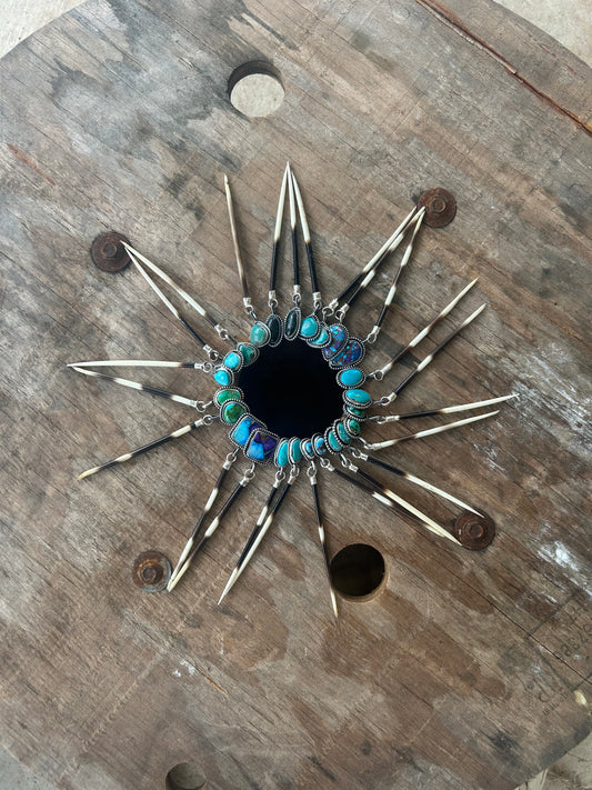Porcupine Quill and Turquoise Earrings