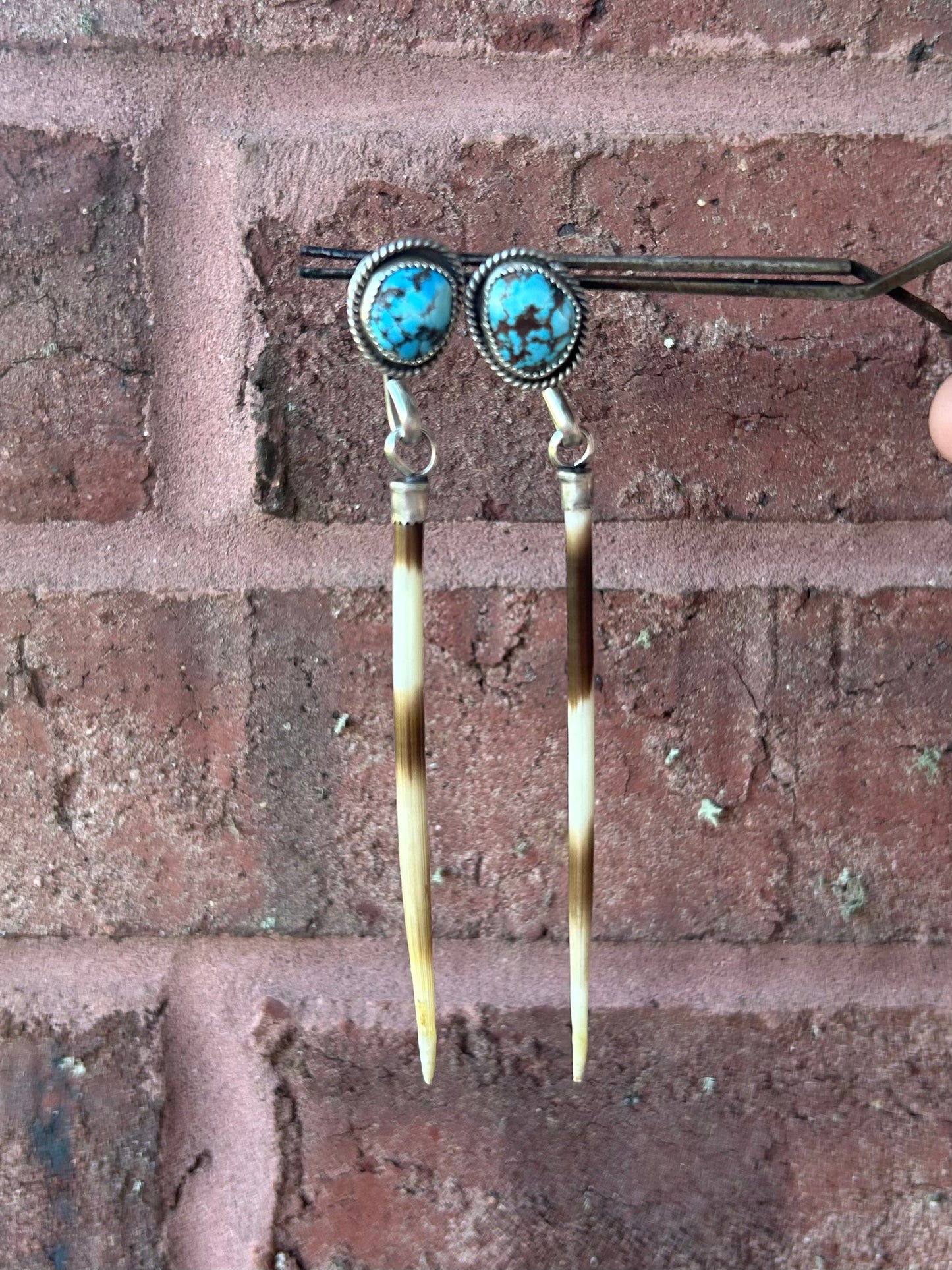 Turquoise Porcupine Quill Earrings