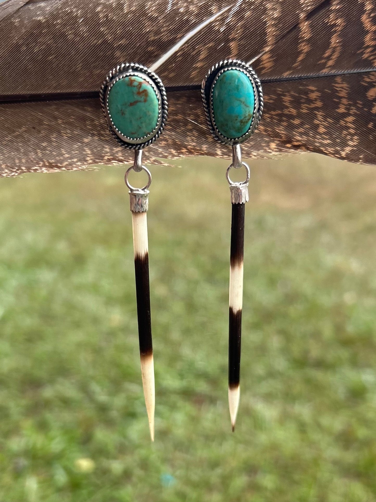 Turquoise and Porcupine Quill Earrings