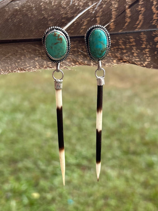 Turquoise and Porcupine Quill Earrings