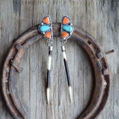 Spiny and Turquoise Quill Earrings