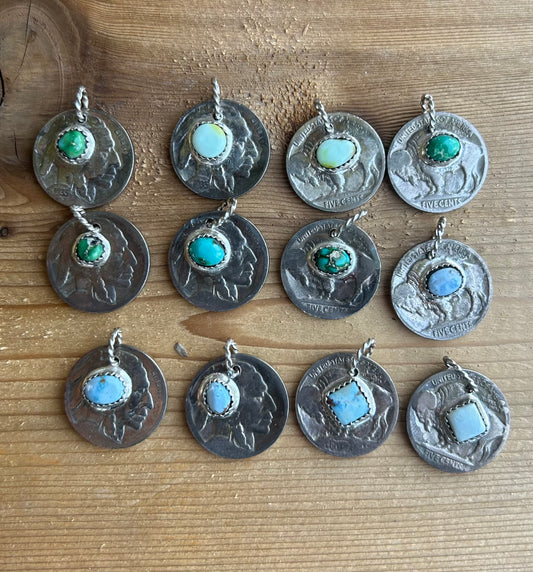 Buffalo Nickel and Turquoise Pendant