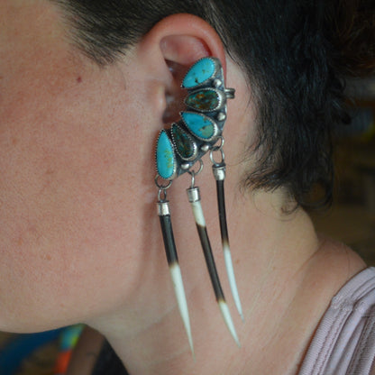 Turquoise Stud Ear Crawler Quill Earrings