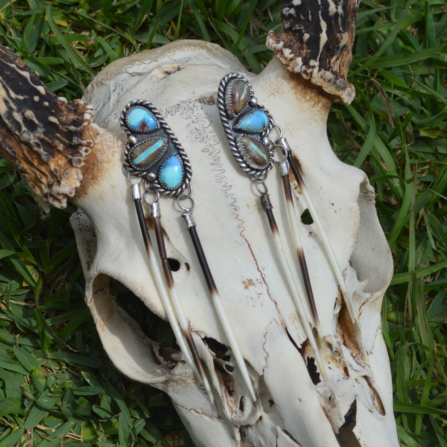 Turquoise Cluster Quill Earrings