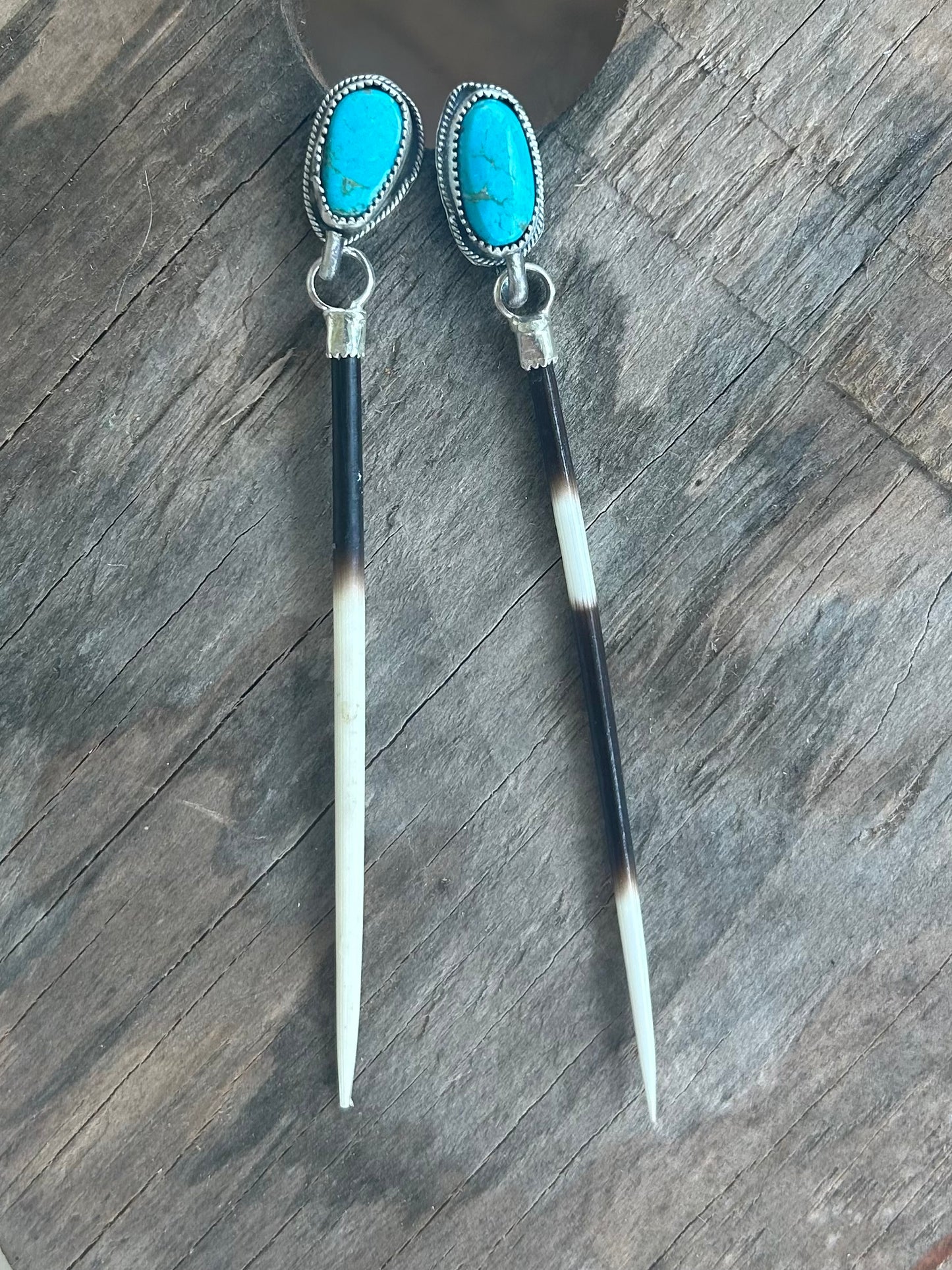 Porcupine Quill and Turquoise Earrings