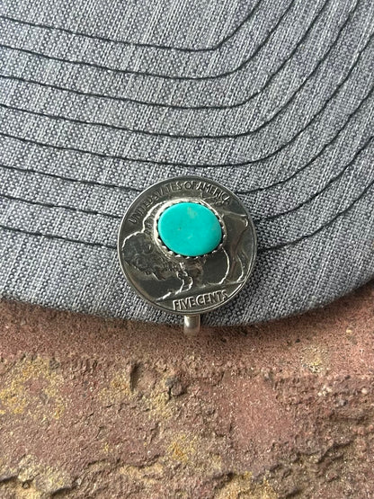 Buffalo nickel turquoise hat clips