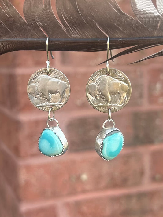 Buffalo Nickel and Turquoise Earrings