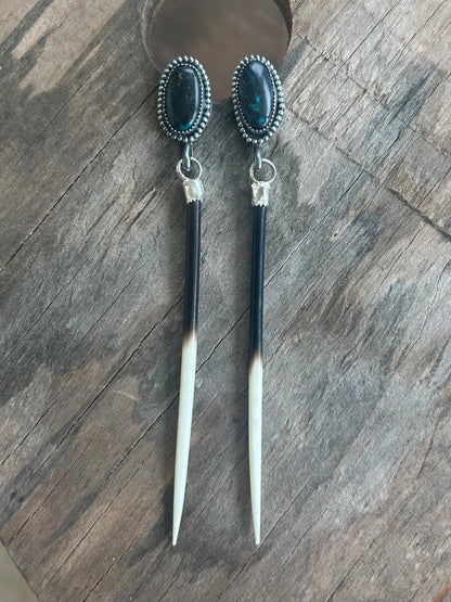 Porcupine Quill and Turquoise Earrings